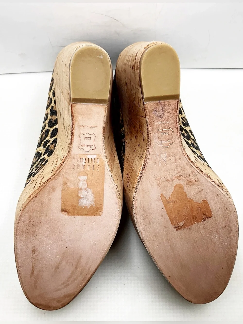 {Stuart Weitzman} Leopard-print Cork Wedge Raffia Platforms